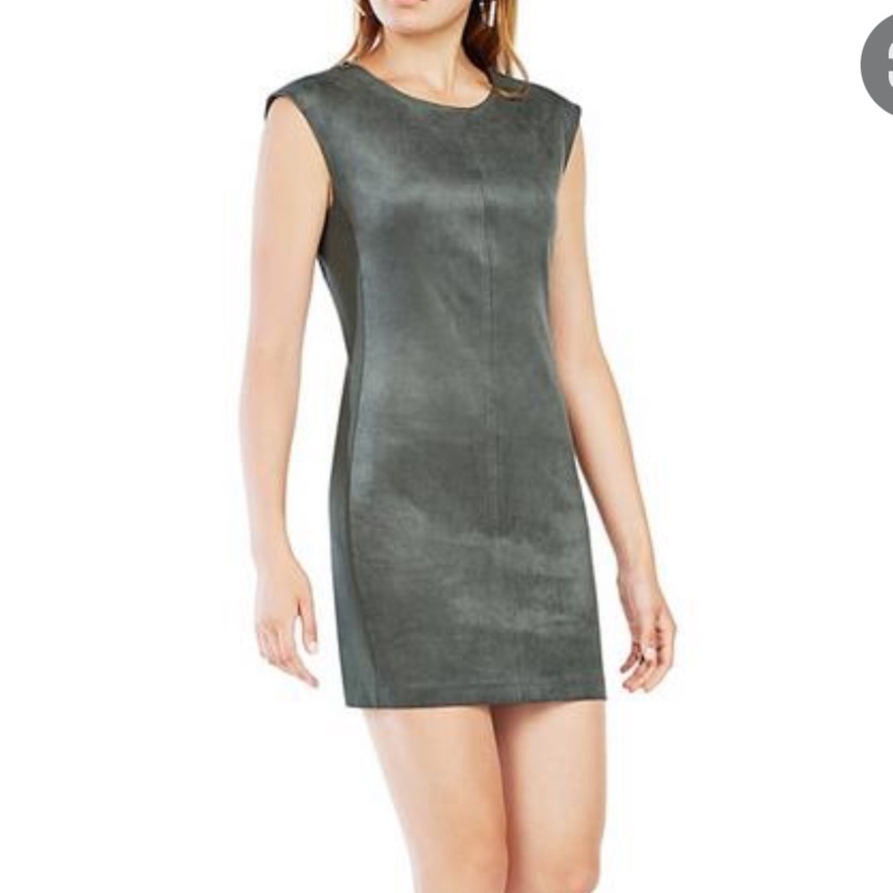 BCBG Maxazria Elm Green Karlee Shoulder Zipper Detail Suede Mini Dress
